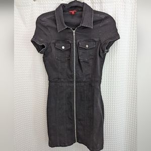 Guess Denim Mini Dress Womens Medium Black Kaori Moto Front Zip Vintage